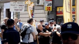 Przemyśl. Procesja religijna upamiętniająca strzelców siczowych Ukraińskiej Armii Galicyjskiej w 2016 r. fot. Youtube Procesja 2