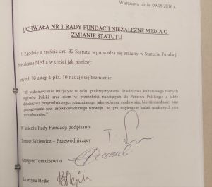 Uchwała o zmianie ststutu Fundacji Niezależne Media