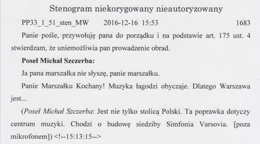 Stenogram z 16 grudnia został ocenzurowany. Zniknęły słowa posła ...