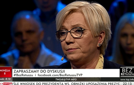 Trójpodział władzy polega na tym, że suweren jest istotą państwa prawnego w Polsce. Władza sądownicza musi być wkomponowana w kontrolę suwerena. Wtedy będzie naruszenie trójpodziału władzy, gdy jeden z tych elementów władzy stanie się niezależny (...).
„Bez retuszu” w TVP Info