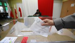 urna wyborcza i ręka wrzucająca głos