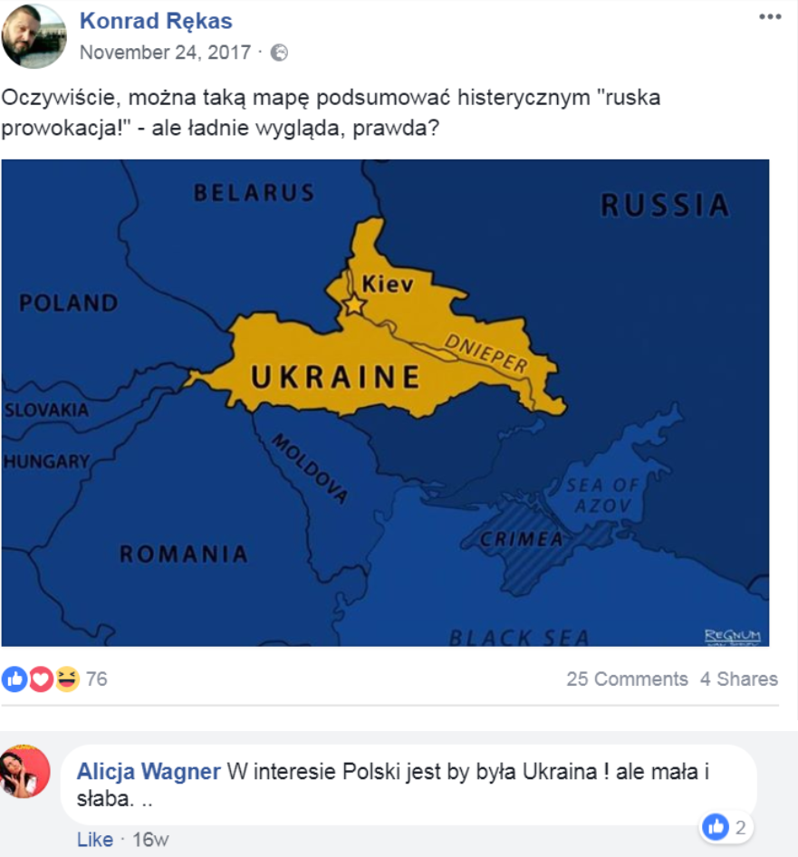 Fanpejdż na Facebooku należący do siatki Konrada Piotrowskiego i Marty Sz., szerzącej fake newsy i rosyjską propagandę oraz promującej prawicowe media.