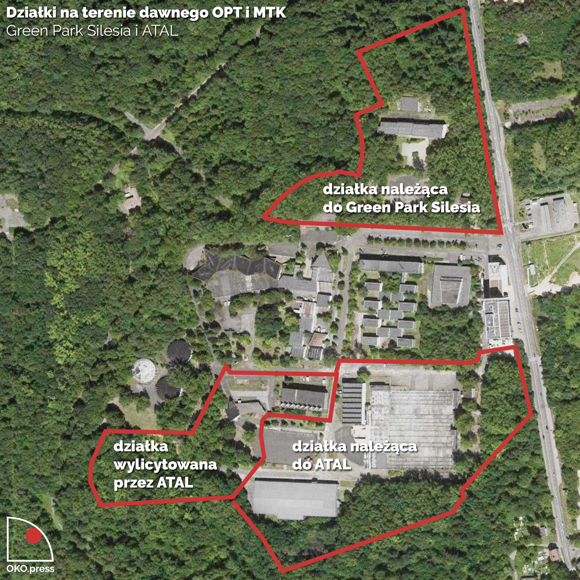 Granice działek GPS i ATAL na zdjęciu satelitarnym; fot.: Maps Google