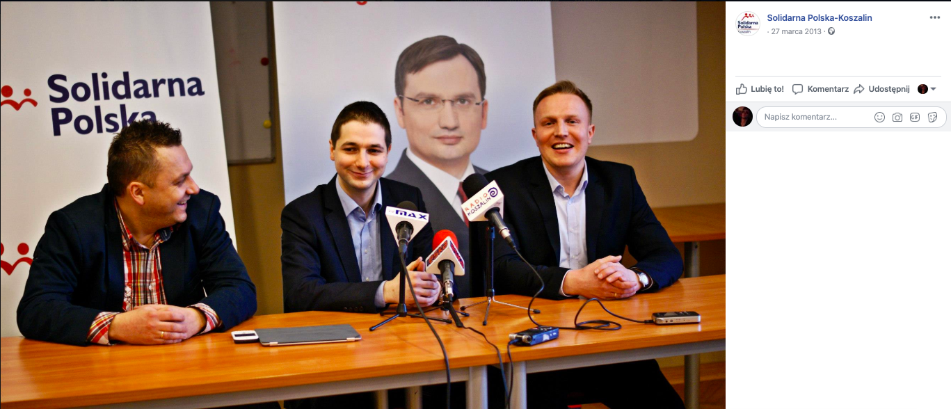 Patryk Jaki, Piotr Świderski i Łukasz Kroplewski na konferencji Solidarnej Polski