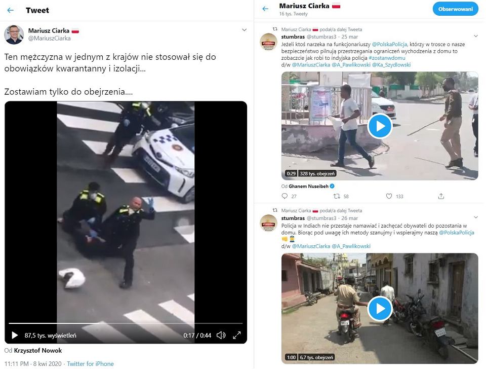 Wpisy twitterowe pokazujące jak działa policja i za co można dostać mandat