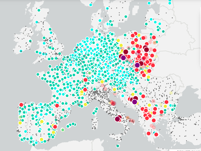 zanieczyszczenie powietrza w Europie mapa