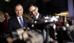 Od lewej: prezydent Andrzej Duda , prezes zarzadu PKN Orlen Daniel Obajtek podczas konferencji prasowej ORLEN Team 2020 .