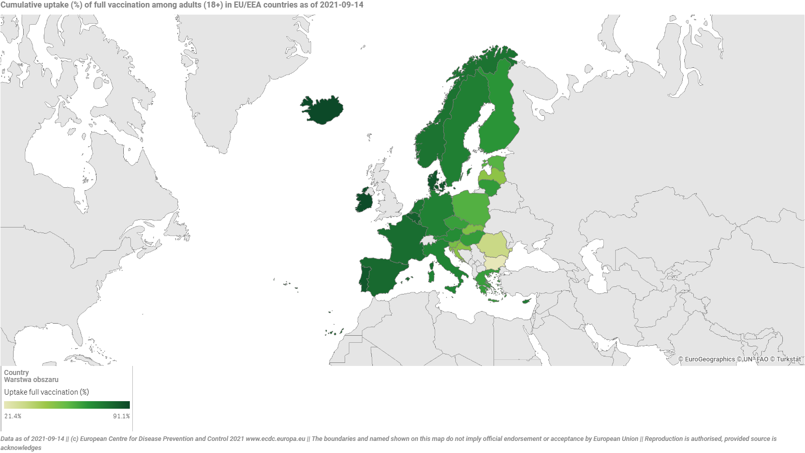 mapa 18+ zaszczepionych w UE