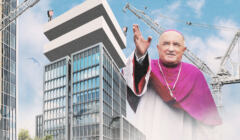Ogromny kardynał Nycz obok planowanego 42-metrowego biurowca
