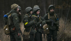 Ukraińscy żołnierze broniący Kijowa od północy, 24.02.2022