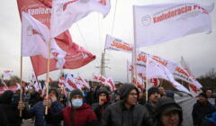 Demonstracja pod fabryka Solaris w Bolechowie