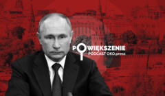 Kolaż: smutny Władimir Putin na tle kremla