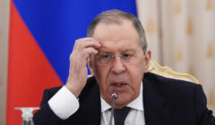 Rosyjski minister spraw zagranicznych Siergiej Ławrow weźmie udział w konferencji prasowej po rozmowach przedstawicieli państw Ligi Arabskiej z rosyjskim ministrem spraw zagranicznych w Moskwie 4 kwietnia 2022 r.