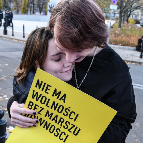 Protest przeciw ustawie StopLGBT Kai Godek pod Sejmem Warszawa, 28.10.2021. Protest przeciw ustawie StopLGBT Kai Godek