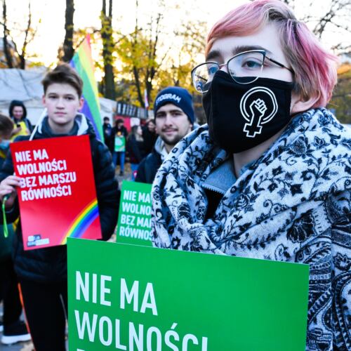 Protest przeciw ustawie StopLGBT Kai Godek pod Sejmem Warszawa, 28.10.2021. Protest przeciw ustawie StopLGBT Kai Godek