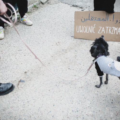 Protest solidarnościowy ze strajkującymi uchodźcami w ośrodk Protest solidarnościowy ze strajkującymi uchodźcami w ośrodku w Lesznowoli